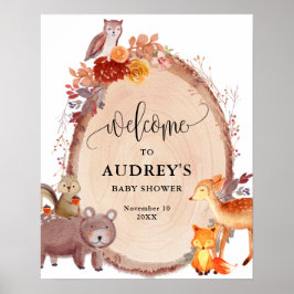 Fall Woodland Animals Baby Shower Välkomstskylt Poster