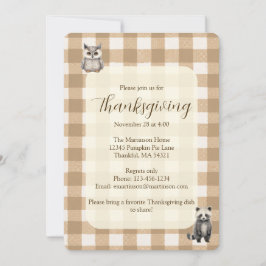 Fall Woodland Animals Brown Gingham Thanksgiving Inbjudningar