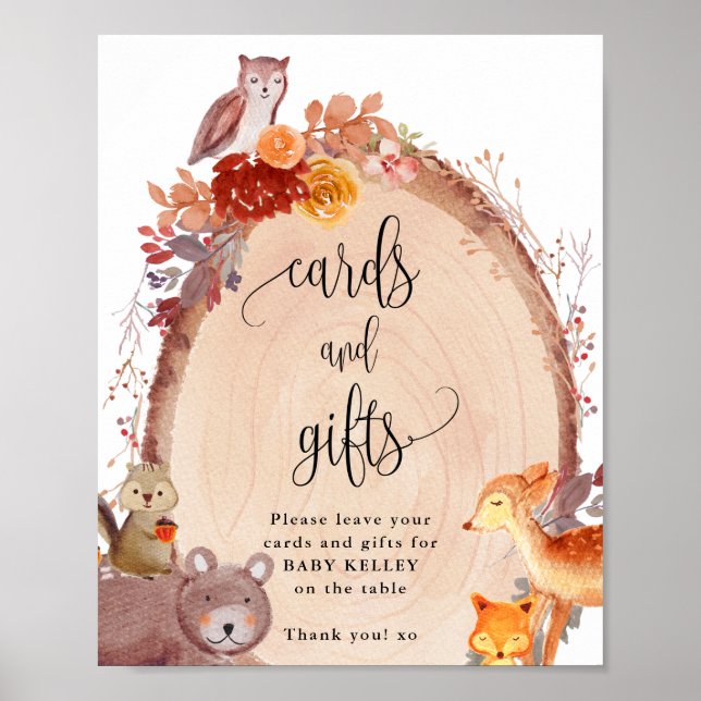 Fall Woodland Animals Cards and Gifts Sign Poster (Framsidan)