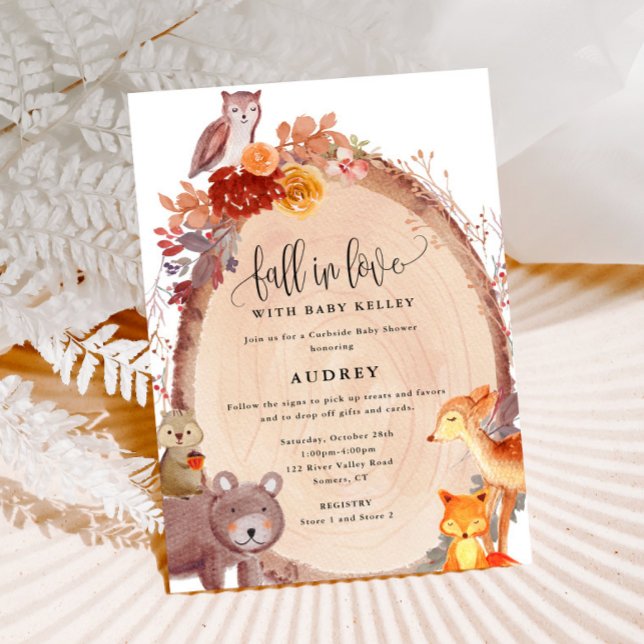 Fall Woodland Animals, Curbside Baby Shower Inbjudningar (Skapare uppladdad)