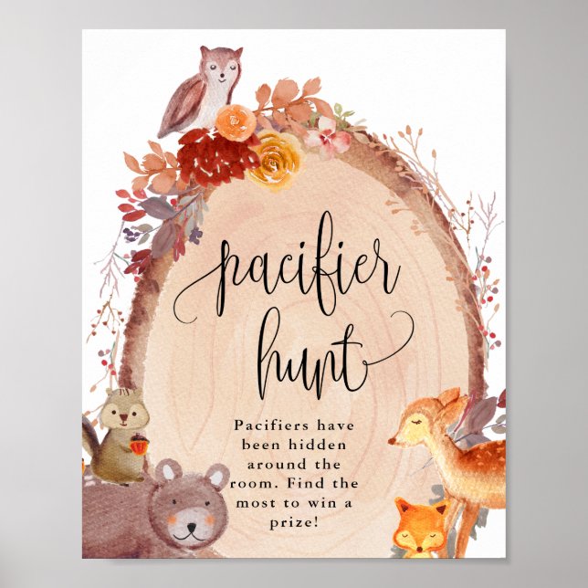 Fall Woodland Animals Nappar Hunt Game Sign Poster (Framsidan)