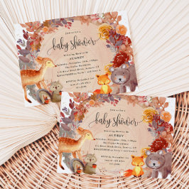 Fall Woodland Animals, Rustic Baby Shower Inbjudningar
