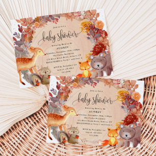 Fall Woodland Animals, Rustic Baby Shower Inbjudningar