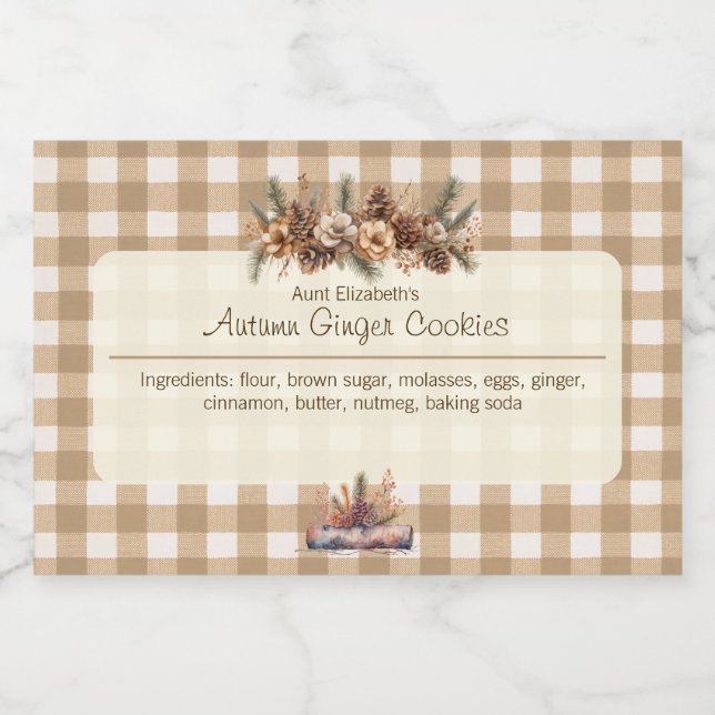 Fall Woodland Botanicals Brown Gingham Mat Etiketter (Singel etikett)