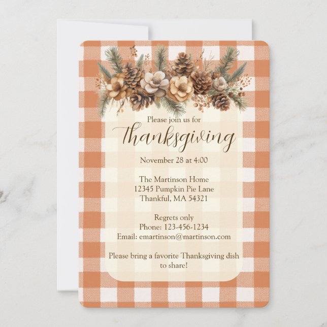 Fall Woodland Botanicals Gingham Thanksgiving Inbjudningar (Framsida)
