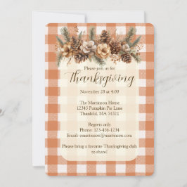 Fall Woodland Botanicals Gingham Thanksgiving Inbjudningar