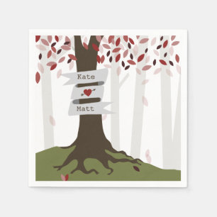 Fall Woodland Bröllop Napkins - Red Löv Pappersservett