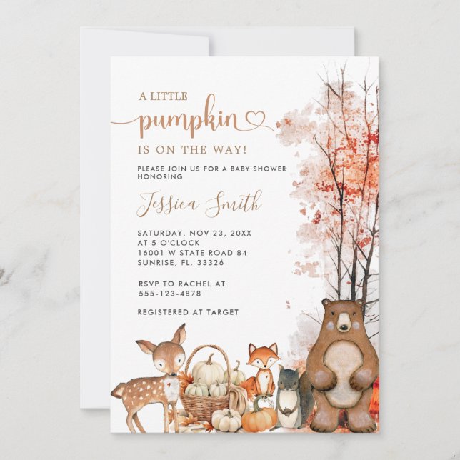 Fall Woodland Little Pumpkin Baby Shower-inbjudan Inbjudningar (Framsida)