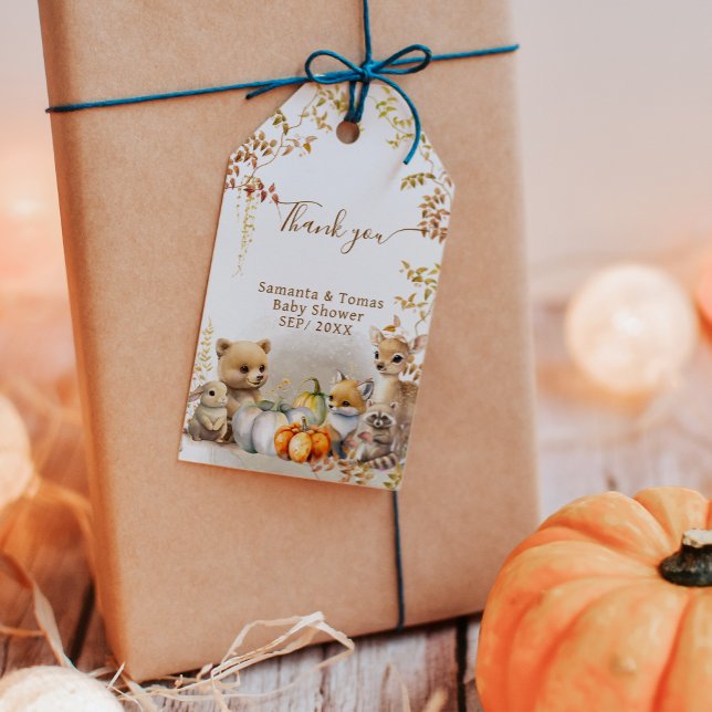 Fall Woodland Little Pumpkin Baby Shower Presentetikett (Skapare uppladdad)