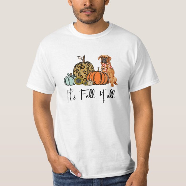 Fall Y all Pumpkin Boxer Hund T Shirt (Framsida)