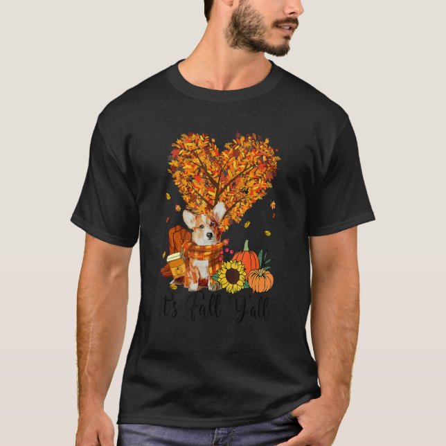 Fall Y'all Corgi Hund Thanksgiving Halloween T Shirt (Framsida)