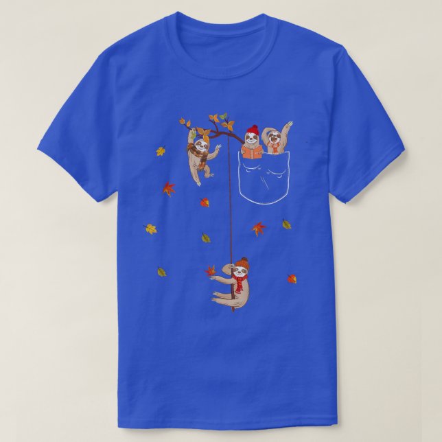 Fall Yall Höst löv Fall Sloth Pocket T Shirt (Design framsida)