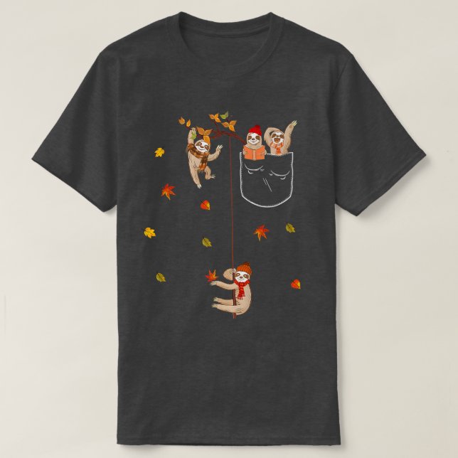 Fall Yall Höst löv Fall Sloth Pocket T Shirt (Design framsida)