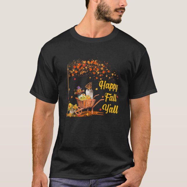 Fall Y'all Jack Russell Autumn Fall Maple Leaf Men T Shirt (Framsida)