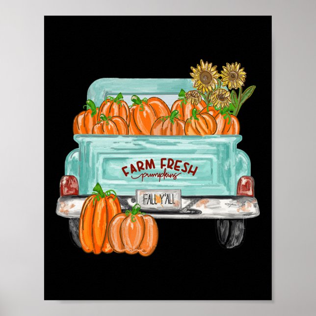 Fall Y'all Lastbil Pumpkin Solros Autumn Fall Tha Poster (Framsidan)