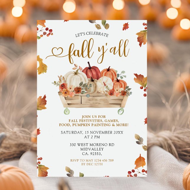 Fall Y'all Party Autumn Orange Pumpkin Festival Inbjudningar (Skapare uppladdad)