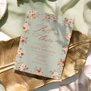 Falla för blommig grön baby shower inbjudningar