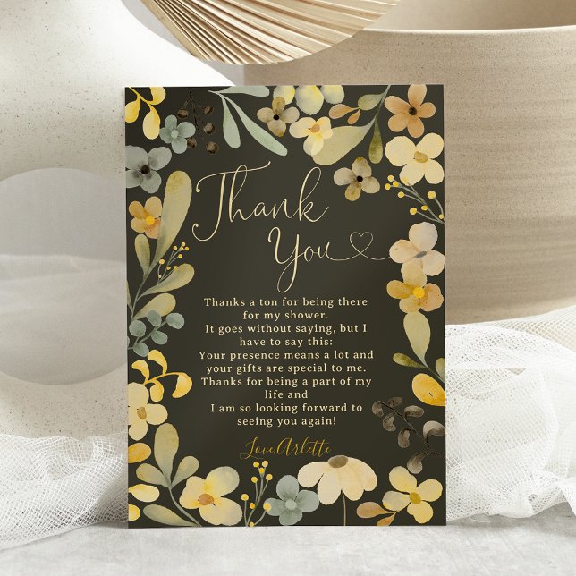 Falla för boho blommig höst chic bröllopsdusch tack kort (Fall in love boho floral autumn chic bridal shower thank you card)