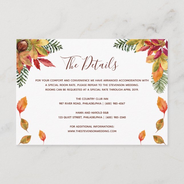 Falla för höstbröllop detaljer infogningskort tilläggskort (Framsida)
