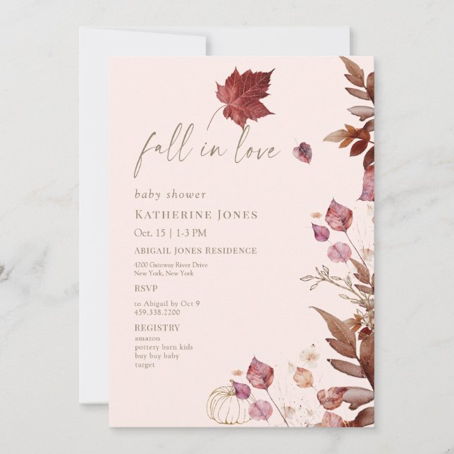 Falla för höstens lövverk Rosa Baby Shower Inbjudningar (Framsida)