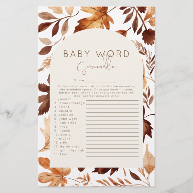 Falla för kärlek 'Ordspelet' Baby Shower-spel (Framsida)