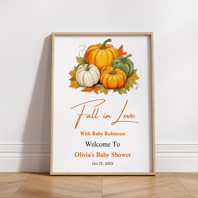 Falla för kärlek Pumpa Baby Shower Välkommen  Poster (Fall in Love Autumn Pumpkin Baby Shower Welcome Sign   )