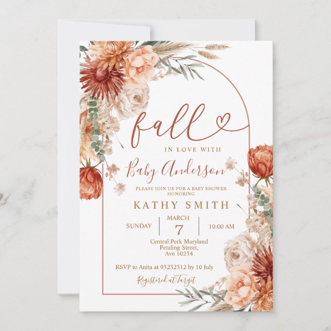 Falla för kärlek Rustik vildblomsterbåge Baby Show Inbjudningar (Framsida)