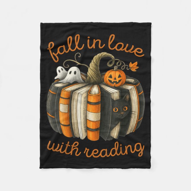 Falla för läsning av Halloweenbok Pumpa Fleecefilt (Framsidan)