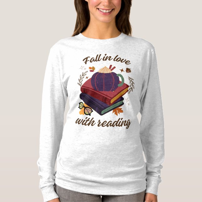 Falla för läsning - Pumpa - Höstlöv T Shirt (Framsida)