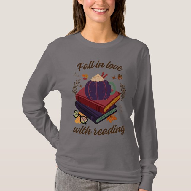 Falla för läsning - Pumpa - Höstlöv T Shirt (Framsida)