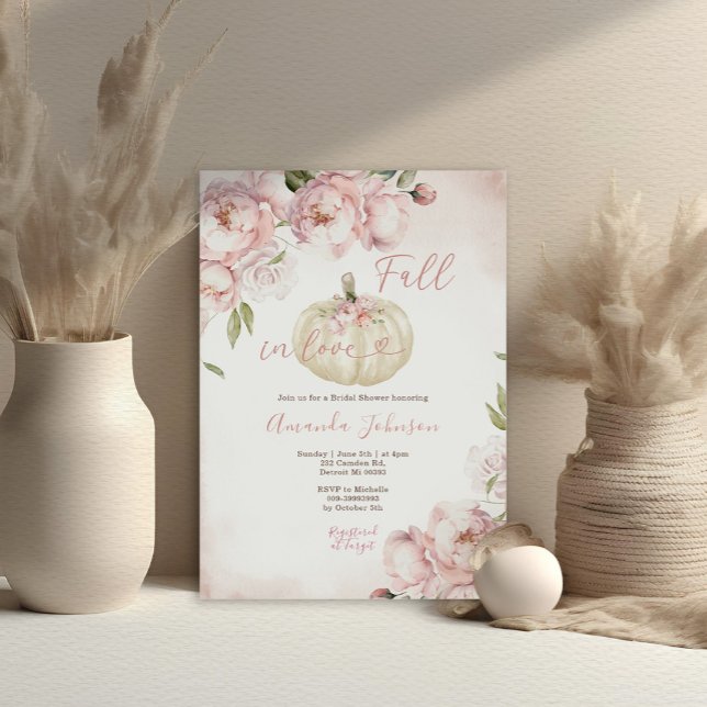 Falla för rosa blomsterpumpa bröllopsdusch inbjudningar (Skapare uppladdad)