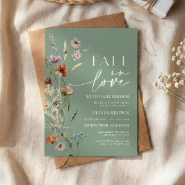 Falla för vår sagegröna vildblommiga baby shower inbjudningar