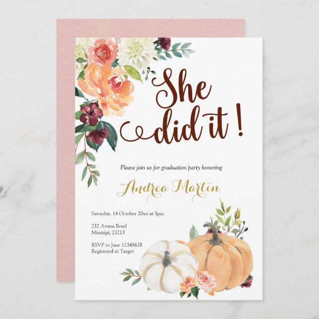 falla i inbjudan till studentfest av pumpa i kärle (Fram/baksida)