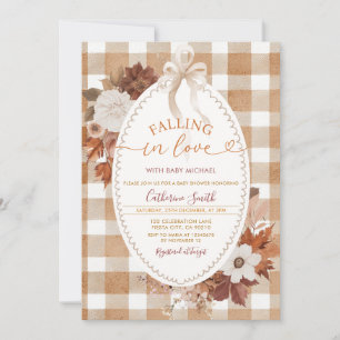 Falla i kärlek Blommor Baby shower Gingham Inbjudningar
