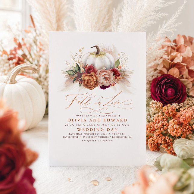 Falla i kärlek Elegant bröllop Rostfärgade blommor Inbjudningar (Boho Fall Wedding Invitation)