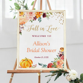 Falla i kärlek Höstblommig Bröllopsduschskylt Poster