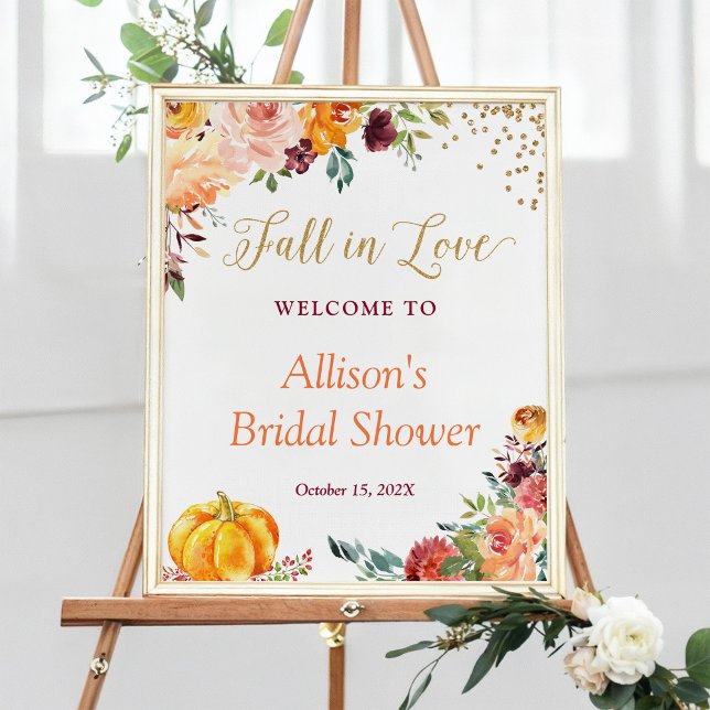 Falla i kärlek Höstblommig Bröllopsduschskylt Poster (Skapare uppladdad)