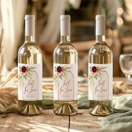 Falla i kärlek Modern Boho Pampasgräs Rost Bröllop Vinflaska Etikett