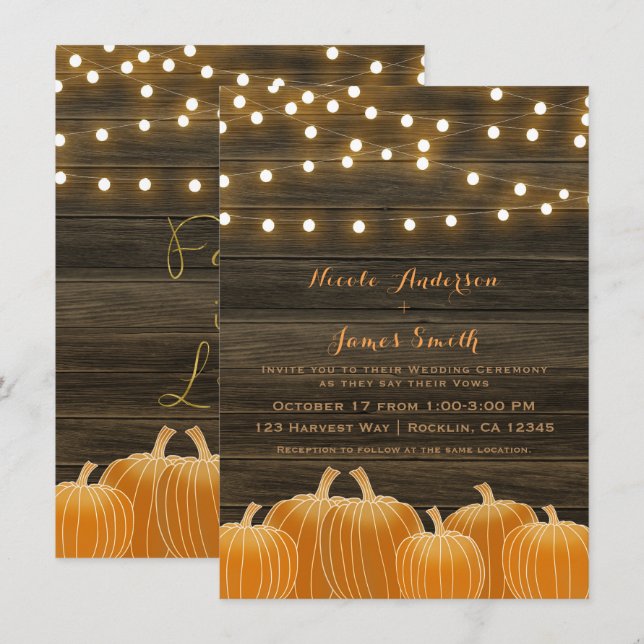 Falla i kärlek Pumpa Ljus Rustik Bröllop Inbjudningar (Fram/baksida)