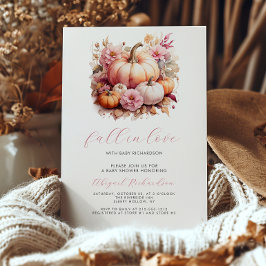 Falla i kärlek Rosa Blommiga Pumpa Flick Babyfiran Inbjudningar