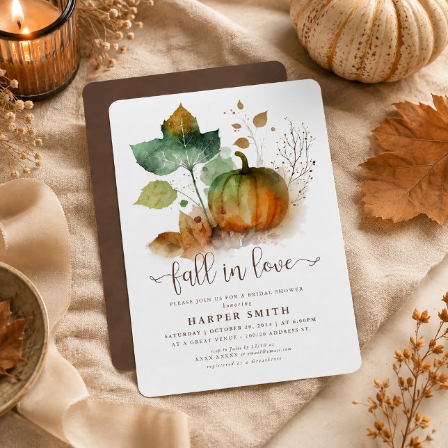 Falla i kärlek Rustik bröllopsdusch med pumpa Inbjudningar (Celebrate the bride-to-be with the  beauty of the season with this elegant Fall in Love invitation. )