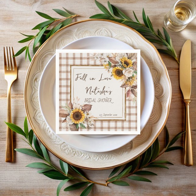 Falla i kärlek solrosor land bröllopsdusch pappersservett (Fall in love sunflowers country bridal shower monogrammed napkins sunflower personalized table decor)