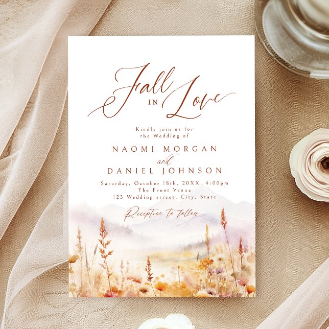 Falla i kärlek Vildblomma Berg Rustik Bröllop Inbjudningar (Fall In Love Wildflower Mountain Rustic Wedding Invitation)