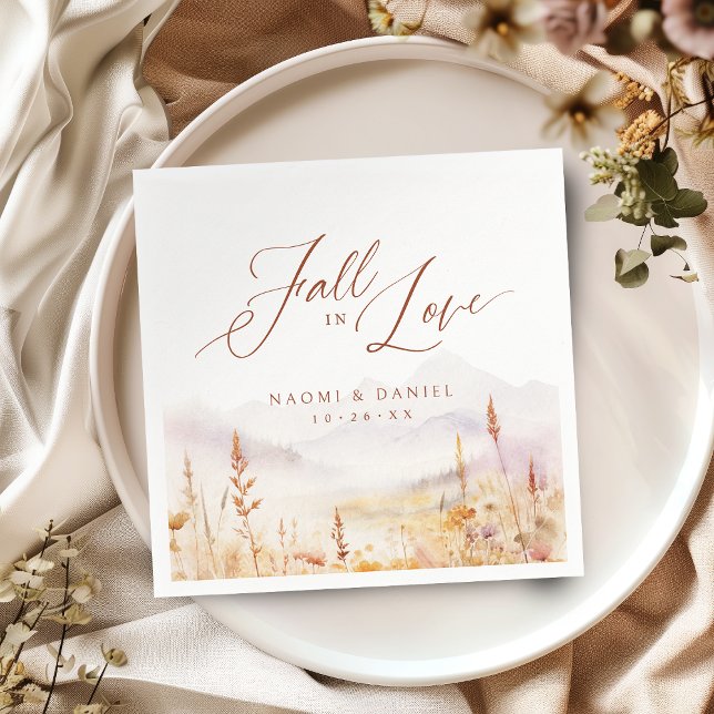 Falla i kärlek Vildblomma Berg Rustik Bröllop Pappersservett (Fall In Love Wildflower Mountain Rustic Wedding Napkins)