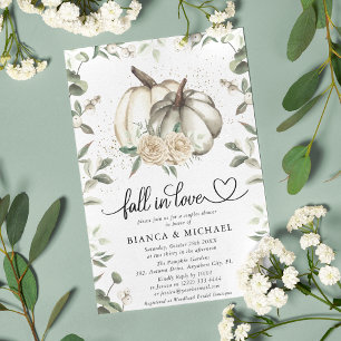 Falla i kärlek vit pumpa grönska par baby shower inbjudningar