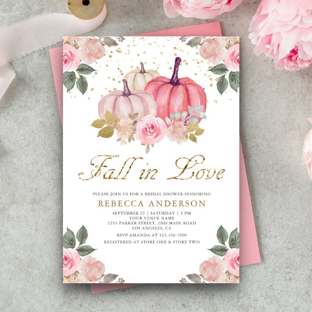 Falla i Rosa Pumpa Blommig Bröllopsdusch Inbjudningar (Skapare uppladdad)