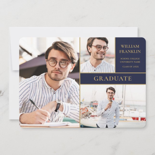 Fållagring i Studenten Announc för marint blå Guld Meddelande (Framsida)