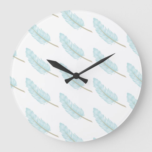 Fallande blå ludd Mönster Modern Stor Klocka (Framsida)