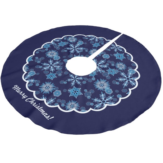 Fallande blå Snöflingor Mönster Scalloped Julgransmatta Borstad Polyester (Vinklad)