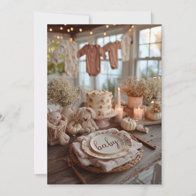 Fallande Blommigtar Baby Sprinkle, Dusty Ro Inbjudningar (Framsida)